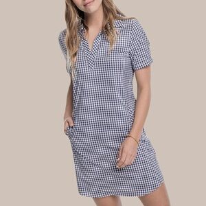 Southern Tide Navy Gingham Check Performance Fabric Women’s Dress Size XL